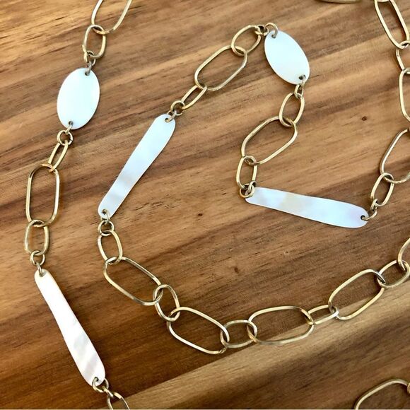 Anne Klein | Paperclip Link and Mother of Pearl Necklace | 40” Length - Picture 3 of 4